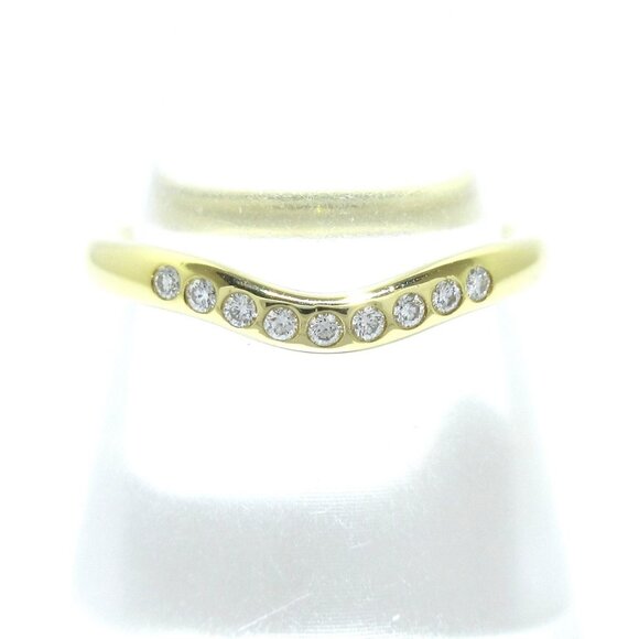 Auth TIFFANY&Co. Curved Band Ring - 18K Yellow Gold Diamond Ring #5 3/8